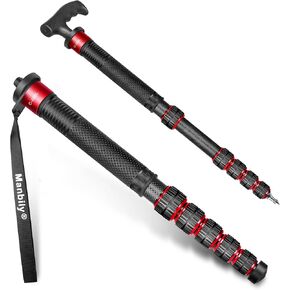Manbily Camera Monopod, C-666L 32mm Tube Carbon Fiber Monopod with Walking Stick Handle, Portable Compact Lightweight Travel Monopod for DSLR Cameras Canon Sony Nikon