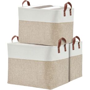 DECOMOMO Large Storage Basket | Closet Storage Bins 17x12x13inch Laundry Storage Fabric Basket for Nursery Toys Cloth Linen (Grey & White, XXL - 3 Pack)