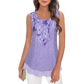 Timeson قمصان تونيك بدون أكمام للنساء، قمصان تانك متدفقة للنساء، بلوزات عمل صيفية للعمل للسيدات في المكتب، قمصان أساسية أنيقة للسراويل الضيقة مقاس كبير، قميص قصير للأمهات، متعدد البنفسجي 2XL in Kuwait
