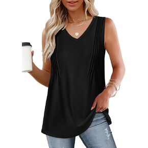 WIHOLL Summer Pleated Tank Tops for Women 2025 Loose Fit V Neck Sleeveless Tops Flowy