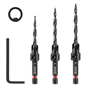 EZARC Countersink Drill Bit Set, 8 PCS Tapered Drill Bits Counter Sinker Set, 1/4" Hex Shank Quick Change for Woodworking, Pilot Screw Hole Set