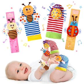 Baby Wrist Rattle Socks and Foot Finder Set Baby Rattles Toys for 0-12 Month, Infant Girl Boy Toys for Babies 3-6 Months, Newborn Hand & Foot Toys for 0 to 9 Months, Baby Christmas Gifts