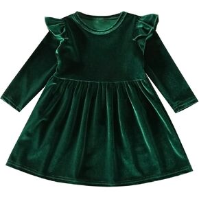 FYMNSI Toddler Little Girl Velvet Ruffle A-Line Dress Vintage Dresses Baby Girls Halloween Christmas Outfit Autumn Dress