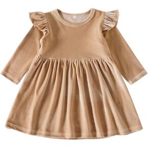 FYMNSI Toddler Little Girl Velvet Ruffle A-Line Dress Vintage Dresses Baby Girls Halloween Christmas Outfit Autumn Dress