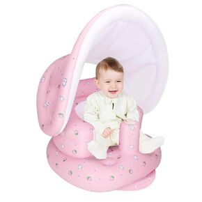 Inflatable Baby Chair for Baby 3 Months And Up, Inflatable Baby Seat with Detachable Canopy And Built-in Pump, Blow Up Chair for Baby Outdoor, Baby Seats for Infants for Sitting Up, Strawberry
