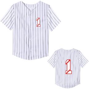 Mowbeat Baby Baseball Jersey Stripe 1 Year Old Birthday Shirt Short Sleeve Button Tee 1st Infant Toddler T Shirt