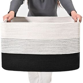 Large Blanket Basket Living Room, Large Storage Basket, Large Woven Baskets for Storage, Cotton Rope Basket for Toys, 22"x17"x12" (75L), Gradient Yellow