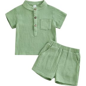 Toddler Baby Boy Girl Summer Outfits Cotton Short Sleeve Solid T-shirt Top Casual Shorts Neutral Spring Clothes