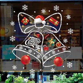 Christmas Bell Window Cling Christmas Window Clings for Glass Windows Snowflake Window Stickers Double-Sided Printed PVC Stickers for Christmas Window Decorations Holiday Decor Window Decals,45x60cm