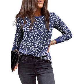 EVALESS Womens Casual Polka Dots Tops Crewneck Long Sleeve Shirts Summer 2024 Lightweight Loose Sweatshirts