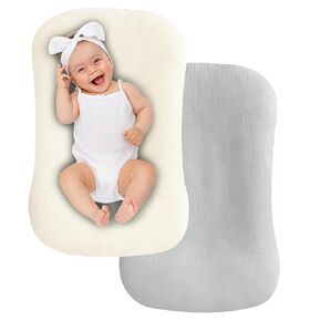 UBBCARE Muslin Baby Lounger Cover, Baby Nest Sleeper Cover for Baby Boys and Girls, Washable Slipcover Fit Infant Lounger, Organic Lounger Cover for Newborn - Blue