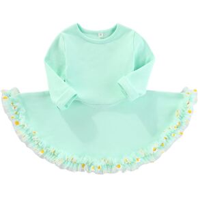 Qiylii Toddler Baby Girls Solid Color A-line Tutu Dress Long Sleeve Cotton Playwear Dresses Fall Winter Outfits in Kuwait
