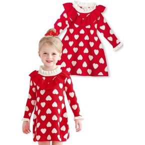 BesserBay Toddler Girls Warm Ruffle Trim Ribbed Knit Sweater Dress for 6M-6Y