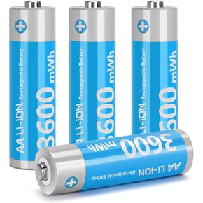 Rechargeable Lithium AA Batteries 4 Pack AA 1.5V Size Li-ion Batteries for Blink Camera,Double A Battery 3600mWh,Long-Lasting AA Batteries(No Included Charger)