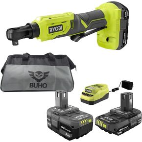 Buho Cordless Power Ratchet Accessory Bundle - 18V Cordless 3/8 inch 4-Postion Ratchet Wrench 18-Volt Charger 4.0 Ah and 1.5 Ah Battery Tool Bag
