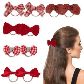 10pcs Red Bow Hair Ties for Toddlers Baby Girls, Christmas Hair Accessories Cute Red Hair Bows Elastic Hair Ties No Damage Ponytail Holders Gifts for Toddlers Baby Girls