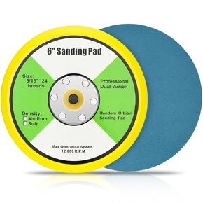6 Inch PSA DA Sander Pad, 2PCS Air Sander Pad with Vinyl PSA Backing Plate for Dual Action Pneumatic Random Orbital Sander, 5/16"-24 Arbor Thread 12000 RPM Auto Body Sander Backing Plate