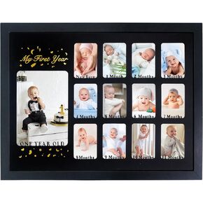 Baby First Years Photo Frames 12 Month Picture Frame School Years Graduation Photo Collage White Frame with Mat, Displays One 5x7 Photo and Twelve 2.5x3.5 Pictures