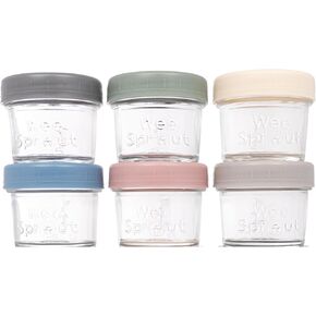 WeeSprout Glass Baby Food Storage Jars w/Lids (4 oz, 6 Pack Set) Snack, Puree, Reusable Small Containers, Breast Milk, Fridge or Freezer, Microwave & Dishwasher Safe, Essential Must Have for Infants