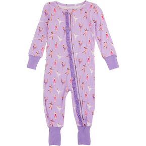 RuffleButts SoftSnooze™ Viscose from Bamboo Baby Girls Ruffle One Piece Convertible Pajamas