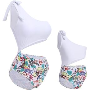 Mommy and Me Swimsuits Mother Daughter One Shoulder Bikini Set Matching Family Bathing Suits Mom and Daughter Swimsuits