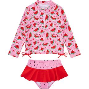 Vieille Toddler Girls Swimsuit 2 Piece Rash Guard Sets Long Sleeve Bathing Suit with UPF 50+ Sun Protection 2-6 Years