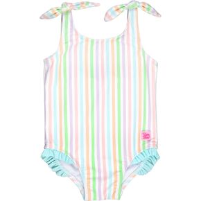 RuffleButts Pale Rainbow Stripe Tie Shoulder One-Piece - 8