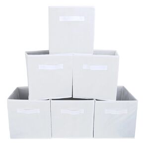 EZOWare Set of 6 Foldable Fabric Basket Bins, 10.5"x10.5"x11" Collapsible Storage Organizer Cube with Handle for Kids Clothes Baby Nursery - Purple
