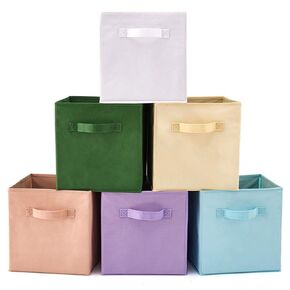 EZOWare Set of 6 Foldable Fabric Basket Bins, 10.5"x10.5"x11" Collapsible Storage Organizer Cube with Handle for Kids Clothes Baby Nursery - Purple