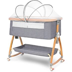 Baby Bassinet, Bedside Bassinet for Baby, 6 Height Adjustable Baby Bed, 3 in 1 Bassinet Bedside Sleeper with Wheels, Mosquito Net, Portable Bedside Crib for Infant/Baby/Newborn (Deep Grey)