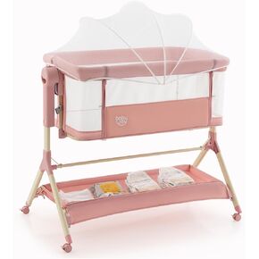 BABY JOY Bassinet Bedside Sleeper, Easy Folding Baby Crib w/All-Side Mesh, Storage Shelf, 7 Adjustable Heights, Mattress & Travel Bag for Safe Co-Sleeping, Portable Baby Bed for Newborn Infant -Gray
