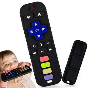 Baby Teething Toys, Silicone Teethers Toys for Babies 0-24 Months, Remote Control Shape Baby Teethers Chew Toys, BPA Free Freezable Relief Molars Gums Pain (Black)