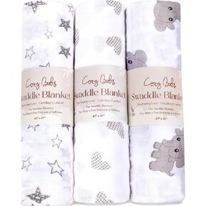 Muslin Swaddle Blankets - Breathable and Skin-Friendly Swaddle Blanket for Boys and Girls - Perfect Nursery Essential and Baby Shower Party Gift - 47 x 47 inches 3-Pack