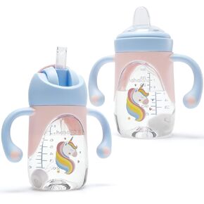 hahaland Sippy Cup for 6+ Month Old - 2 in 1 Spout & Straw Sippy Cups for Toddlers 1-3 No Spill Transition Weighted Straw Toddler Cups - 1 Cup with 2 Nipples