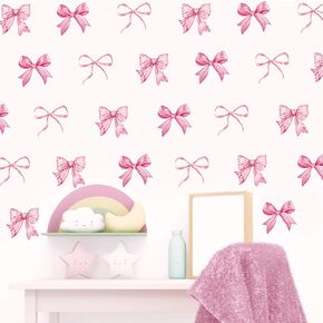 Whaline 12 Sheets Trendy Pink Bow Wall Stickers Light Pink Bow Knot Wall Decals Watercolor Room Mural Stickers for Girls Party Home Nursery, 7.9 x 11.8 Inch