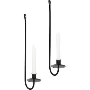 Remenna Double Armed Iron Candle Holders Metal Wall Candle Sconce Holder Set of 2 Black Modern Wall Candle Sconces Hanging for Living Room, Farmhouse, Fireplace, Wedding