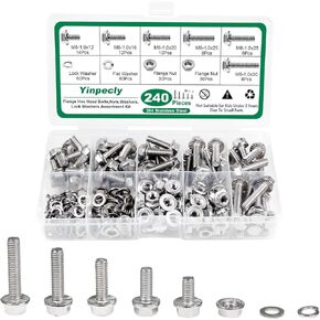 Yinpecly M8x1.25 x 16/20/25/30/35 مم مسامير رأس سداسية ذات حواف، 120 قطعة براغي سداسية شفة M8 صواميل شفة مسننة، غسالات وغسالات زنبركية للقفل، مجموعة 304 براغي وصواميل من الفولاذ المقاوم للصدأ in Kuwait
