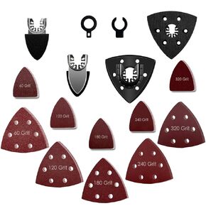 106 PCS Oscillating Tool Sanding Pads Kit, 2Pcs Triangle Sanding Pads and 2Pcs Finger Sanding Pads with 60/120/180/240/320 Grits Sandpaper, Multitool Sanding Pads for Wood/Plaster Sanding