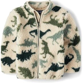 The Children's Place Baby Boy's and Toddler Cozy Fuzzy Sherpa Jacket, Hay Stack Dinos