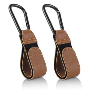 Pram Hook Clips,2 pcs Buggy Clips Carrier Pram Hooks,Pram Bag Holder Made of Leather,Bag Hooks for Stroller,Pram Clips,Pram Hooks for Bags,Back Pack (Brown)