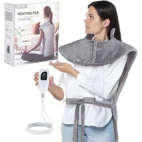 NALONE Heating Pad for Neck and Shoulders and Back, Electric Heated Pad for Pain Relief, Auto Shut Off, Large Extra Heating Pads with 6 Heating Levels, Christmas Gifts for Women Men Mom 25"x39" Grey