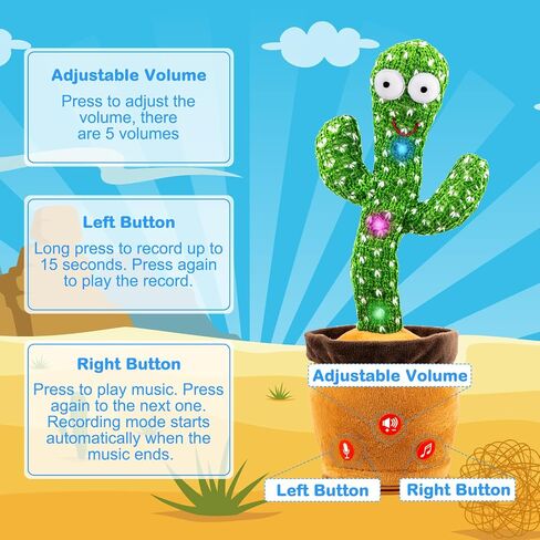 Ayeboovi Dancing Talking Cactus Baby Toy, Mimicking Recording Cactus Toy Repeats What You Say, Singing 120 Songs Toddler Toys Gifts for Birthday Pranks for Kids Autism Toys for 3 4 5 6+ Year Olds in Saudi Arabia