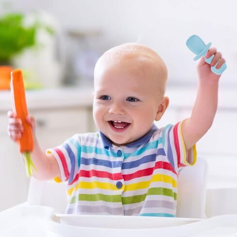 Baby Utensils Set, 8 Pack Silicone Baby Spoons and Forks Baby First Stage Self Feeding Utensils, Baby Led Weaning Utensils Toddler for Age 6+ Months- Pink, Green, Blue, Yellow in Saudi Arabia