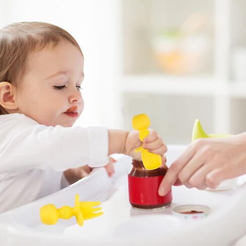 Baby Utensils Set, 8 Pack Silicone Baby Spoons and Forks Baby First Stage Self Feeding Utensils, Baby Led Weaning Utensils Toddler for Age 6+ Months- Pink, Green, Blue, Yellow in Saudi Arabia
