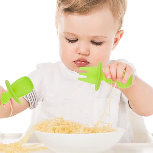 Baby Utensils Set, 8 Pack Silicone Baby Spoons and Forks Baby First Stage Self Feeding Utensils, Baby Led Weaning Utensils Toddler for Age 6+ Months- Pink, Green, Blue, Yellow in Saudi Arabia
