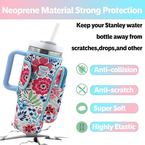 Water Bottle Carrier Bag Sleeve for Stanley Quencher 40oz Tumbler with Handle, Neoprene Water Bottle Sling Bag Sleeve Holder Carrier with Adjustable Shoulder Strap,Stanley Cup Accessories in Saudi Arabia