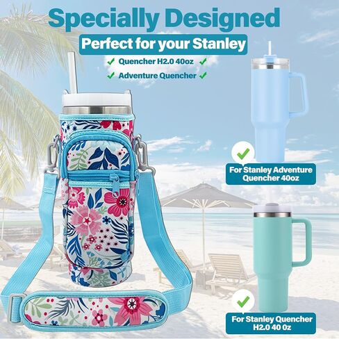 Water Bottle Carrier Bag Sleeve for Stanley Quencher 40oz Tumbler with Handle, Neoprene Water Bottle Sling Bag Sleeve Holder Carrier with Adjustable Shoulder Strap,Stanley Cup Accessories in Saudi Arabia