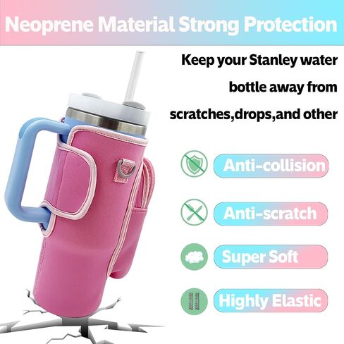 Water Bottle Carrier Bag Sleeve for Stanley Quencher 40oz Tumbler with Handle, Neoprene Water Bottle Sling Bag Sleeve Holder Carrier with Adjustable Shoulder Strap,Stanley Cup Accessories in Saudi Arabia