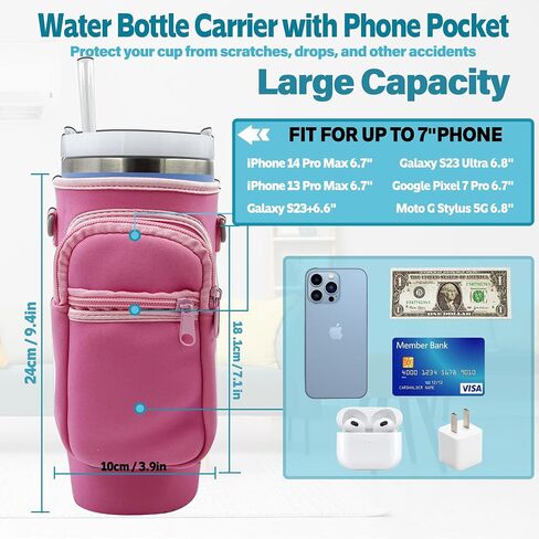 Water Bottle Carrier Bag Sleeve for Stanley Quencher 40oz Tumbler with Handle, Neoprene Water Bottle Sling Bag Sleeve Holder Carrier with Adjustable Shoulder Strap,Stanley Cup Accessories in Saudi Arabia