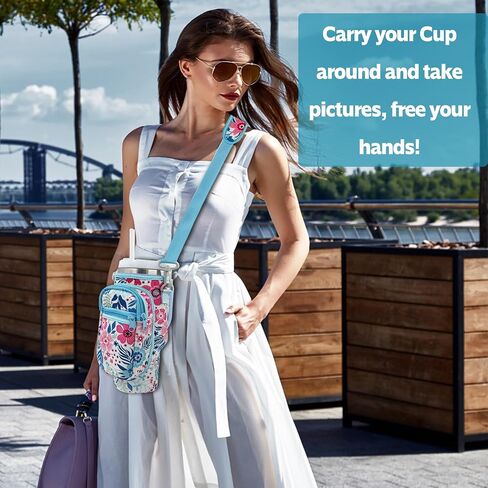 Water Bottle Carrier Bag Sleeve for Stanley Quencher 40oz Tumbler with Handle, Neoprene Water Bottle Sling Bag Sleeve Holder Carrier with Adjustable Shoulder Strap,Stanley Cup Accessories in Saudi Arabia